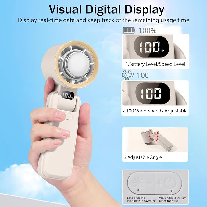 Handheld Portable fan with Turbo Cooling Ice Cooler- Hand Held Fan Rechargeable,100 Speed, 20H Battery Life 3600mAh, Powerful Mini Personal Fan for Travel, Outdoor, Beach, Makeup, Summer Use