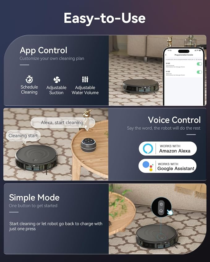 Robot Vacuum and Mop Combo, LiDAR Navigation with Ultra Slim Design, Smart Mapping Robotic Vacuum Cleaner, 9000Pa Suction, Customizable Cleaning for Pet Hair, Carpets,Hard Floors (Light Black)