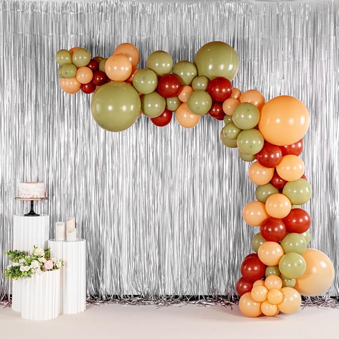 Restaurantware-Balloonify Balloon Garland Set, 1 Party Decoration Kit - 124 Balloons, With Chain, Brown, Beige, & Green Latex Balloon Arch Kit, Includes Glue Dots And Ribbon