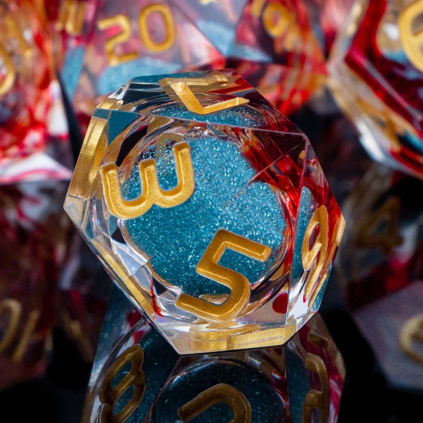 ARUOHHA Liquid Core DND Dice Set, 7pcs Resin Sharp Edged Dice RPG Red Blue Polyhedral D and D Dice with Gift Box, Role Playing Dice Set D20 D12 D10 D8 D6 D4