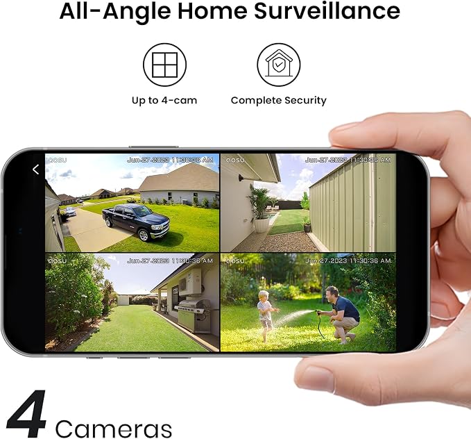 aosu 2K Add-on Camera, Requires WirelessCam/SolarCam aosuBase (NOT Doorbell Base Station), Up to 4 Cameras Can be Connected to 1 aosuBase