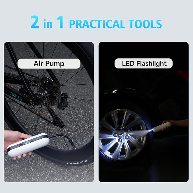CYCPLUS Electric Air Compressor Portable Bicycle Pump Car Tire Inflator, Max 150 PSI, Auto Shut-Off Air Pump with Presta and Schrader Valves for All Bicycles Motorcycles and Cars