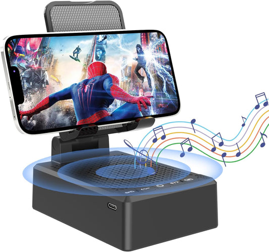 Birthday Gifts for Men,Cell Phone Stand with Wireless Bluetooth Speaker and Antislip Base HD Surround Sound for Home and Outdoors with Bluetooth Speaker for Desk Compatible with iPhone (Black)