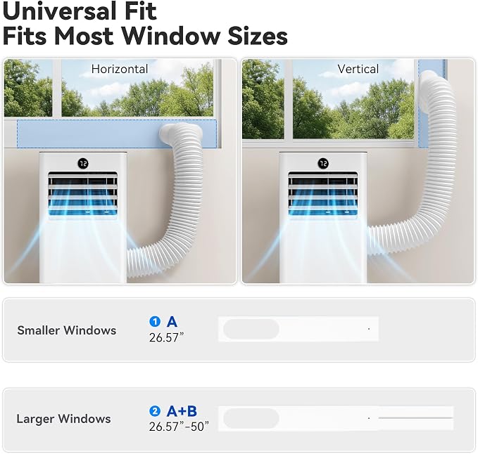 Quiet Portable Air Conditioner 8,000 BTU, Cools Rooms up to 350 Sq. Ft, Dehumidifier & Fan Mode, Sleep Mode, 24-Hour Timer, 26 ft Remote Control, Window Kit 1-piece(White)