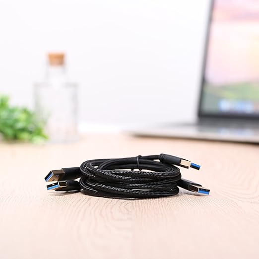 USB 3.0 Type A Male to Male Cable - 2-Pack 3FT/1M Braided USB Cable for Data Transfer, Hard Drive Enclosures, DVD Player, Laptop Cooler and More