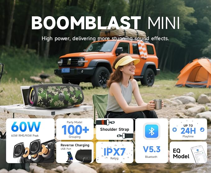 TAZATA Portable Loud Bluetooth Speaker, 90W (Peak) Large Subwoofer Speakers Wireless Bluetooth 5.3 with Powerbank USB Charge Out,Rugged Outdoor for Party,Beach,Golf,Pool,Shower,Valentines Day Gifts