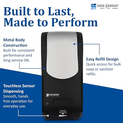San Jamar Rely SH970BKSS Hybrid Foam Soap Dispenser, Black/Stainless Look