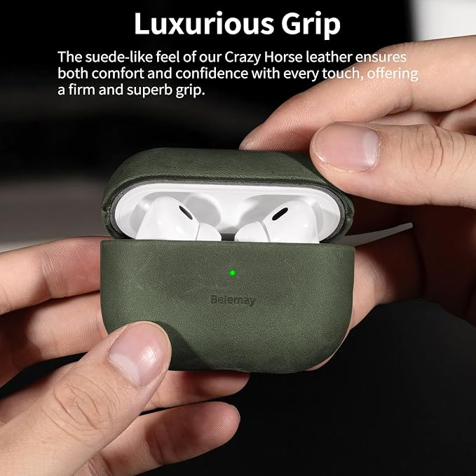 Belemay Handcrafted Crazy Horse Leather Case for AirPods Pro 3rd Gen (2025), Vintage Aesthetic, Two-Tone Effect, Unique Patina, Compatible with MagSafe, Compatible with Airpods Pro 3, Sunset Tan