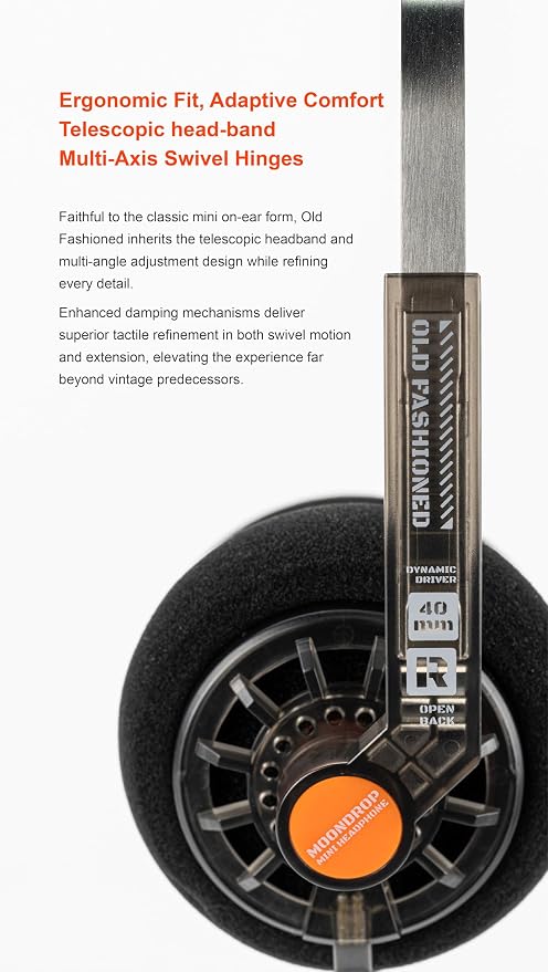 Moondrop Old Fashioned 40mm On-Ear Headphone with 0.78mm 2pin Open-Back Headphone (3.5mm Jack)