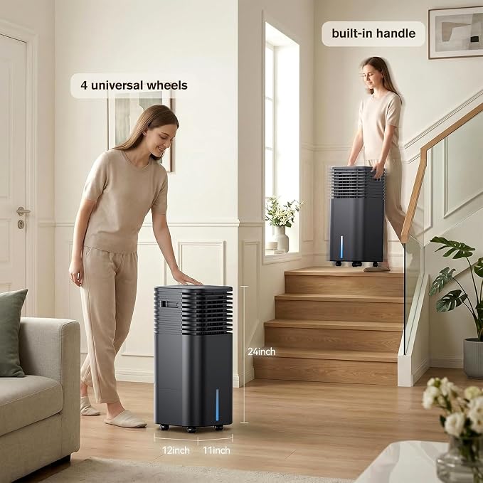 3-IN-1 Portable AC Unit with Remote, 24" Windowless Portable Air Conditioner, 15H Timer & 120°Oscillation, 2-Gal Tank, 3 Modes & 3 Speeds, Ultra-Quiet Ventless Swamp Cooler for Home Office, Inky