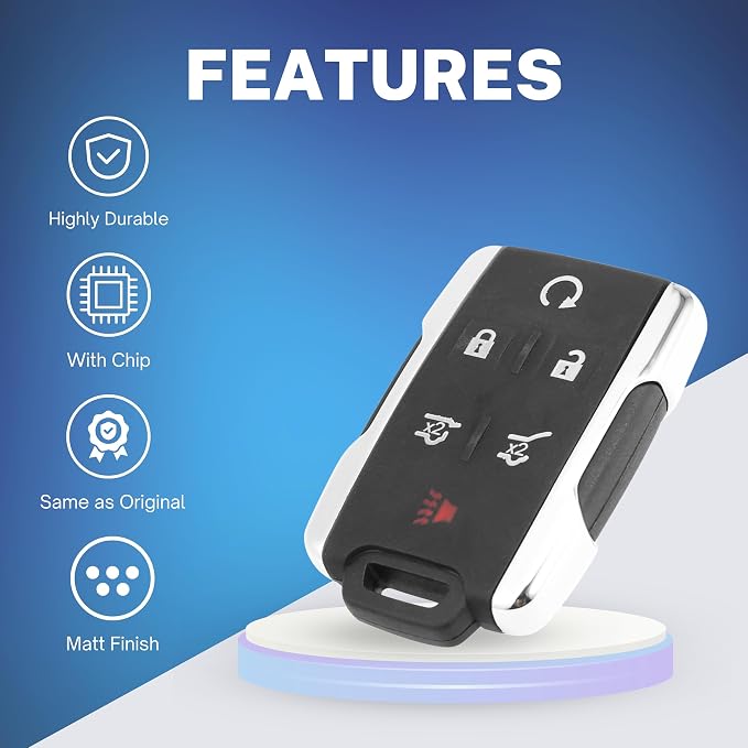 6 Buttons Keyless Entry Remote Key Fob Kit Fit for Chevy Tahoe Suburban GMC Yukon 2014 2015 2016 2017 2018 2019 2020 (FCC ID: M3N-32337100 Chrome)