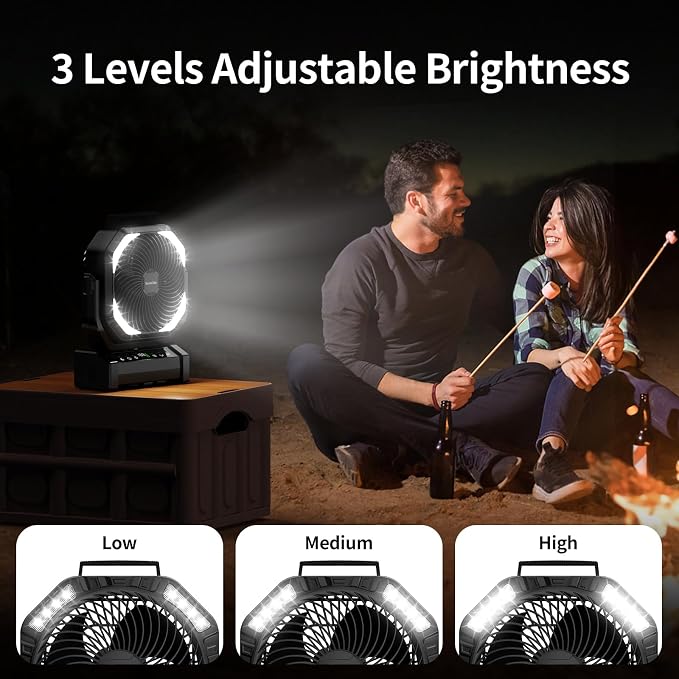Socool Camping Fan with Light, 20000mAh Rechargeable Battery Fan with Remote, 112Hrs & 8 Speeds, Digital Display, Timer, Auto Oscillation, 270° Pivot & Hook for Outdoor Tent, Hurricane, Power Outage
