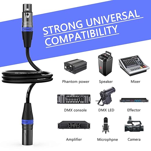 XLR Cables 6ft 4 Pack, Professional XLR Microphone Cable Male to Female, Gold-Plated 3-pin X LR Speaker Cables Balanced Mic Cord, Multicolor