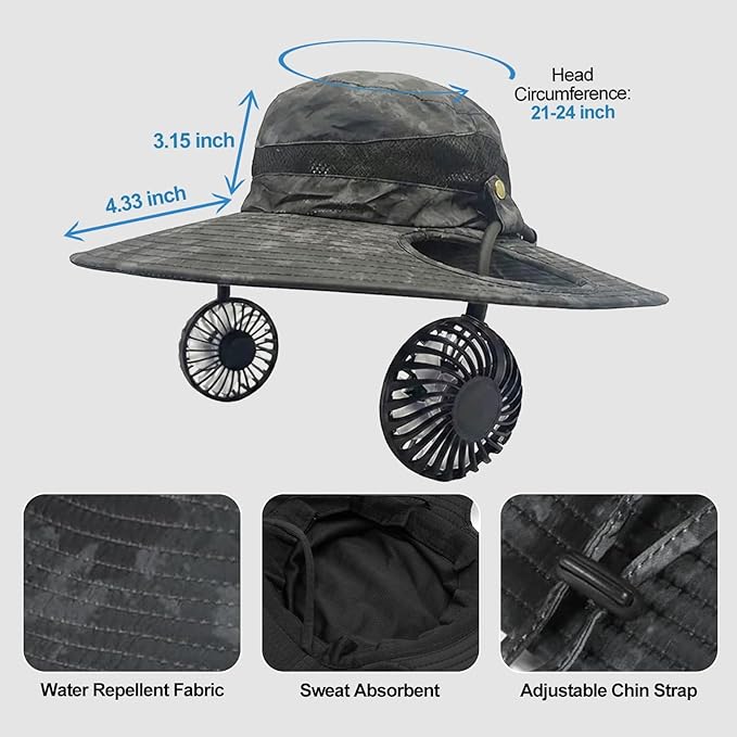 Sun Hat with Fan for Men & Women, Bucket Hat with Fan, UPF 50+ Cooling Hat with Sunblock Sleeves for Fishing,Hiking