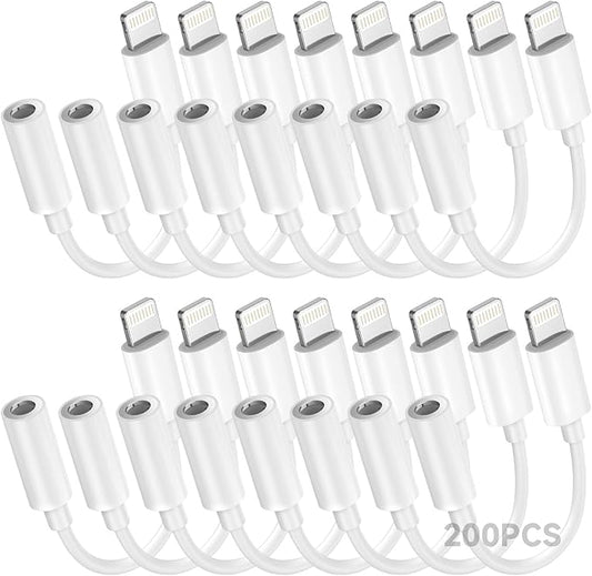 Apple MFi Certified 200 Pack Lightning to 3.5 mm Headphone Jack Adapter for iPhone, iPhone Aux Adapter Converter Dongle Audio Cable Compatible with iPhone 14 13 12 11 X XS 8 7 Whtie