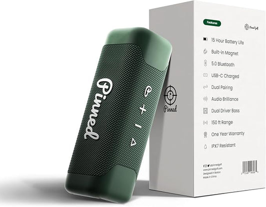 Pinned The Sound Stick Speaker - 100% Waterproof Shower Speakers - Magnetic, Wireless Speakers with Bluetooth for Outdoors - Golf Gifts for Men - 15+ Hour Battery Life, Dual Speaker Pairing - Green