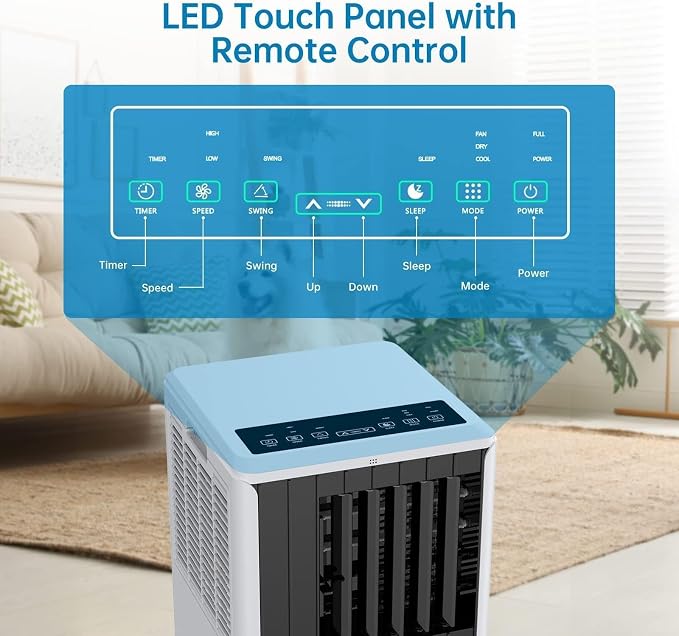 8000 BTU Portable Air Conditioners, 3 in 1 Portable AC with Cool, Dry, Fan Modes, Quiet Air Conditioners with Remote, 24H Timer & Sleep Modes, AC Unit for Bedroom, Apartments Up to 350 Sq.ft, Black