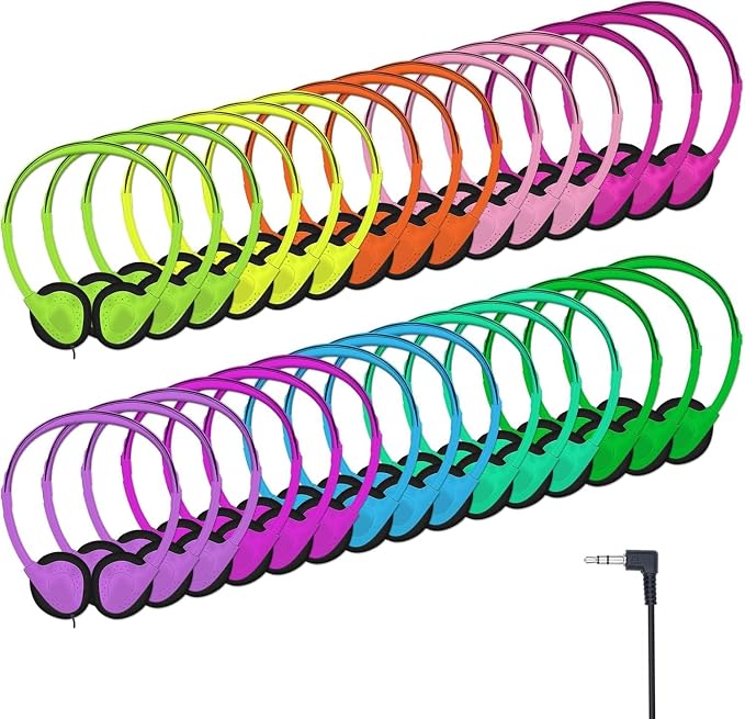 Bulk Headphones for Classroom, 20 Pack Mutil Color Class Set of Headphones with 3.5 mm Jack for Kids,School, Student, Libraries, Computer Lab, Testing Centers