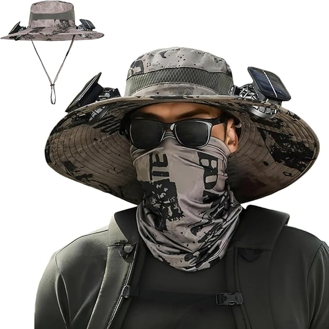 Waterproof Solar Fan Hat, Fishing Hat with Fan for Men, 3-Speed Setting,Waterproof Outdoor Fishing Hat