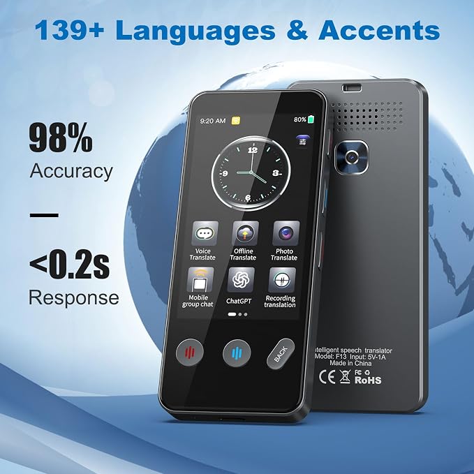 Language Translator Device No WiFi Needed, Instant Two-Way Translator Device for All Languages, 139+ Languages High Accuracy Real-Time Translation Device with Online Offline Photo for Travel, Business