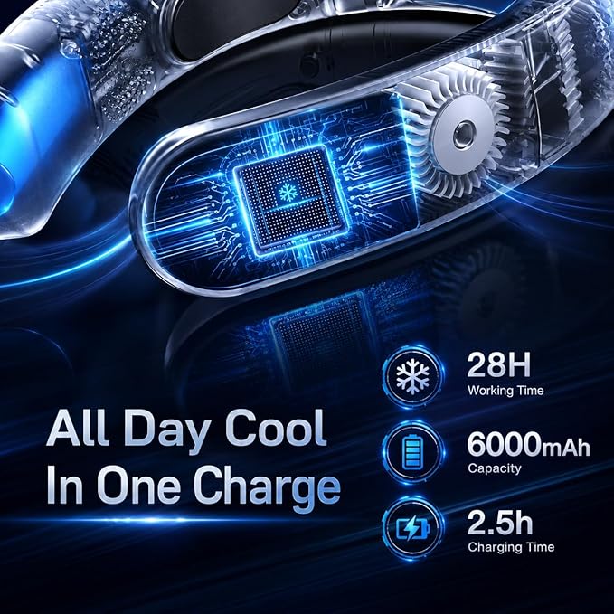 Portable Neck Fan Air Conditioner,2026 Wearable Neck Cooler with 3 Cooling Plates,4739 sq mm Cooling Area,3D Airflow,6000mAh USB-C Rechargeable Personal Fan,Quiet Cooling Fan for Travel Office Outdoor