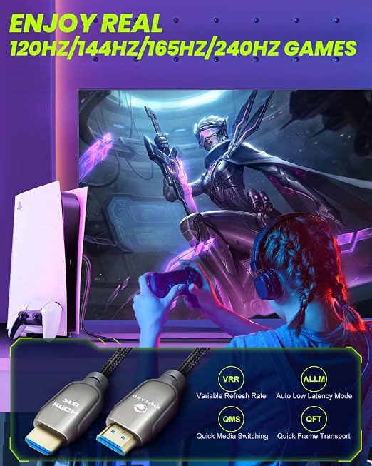 8K HDMI 2.1 Cable 6.6ft 48Gbps, Ultra High Speed HDMI Cable, 4K HD 120Hz 144Hz 2K 240Hz Gaming HDMI Cable 2.1 Certified, eARC HDCP 2.2&2.3 HDR 10+ Dolby Compatible with PS5/Xbox Series X/Apple TV 4K