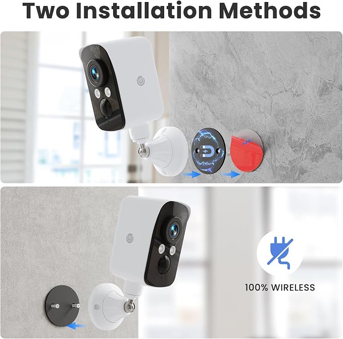 Wireless Outdoor Security Camera, 2.4G WiFi, Battery & Solar Powered, Magnetic Mount, AI Human Detection, Free 7-Day Cloud/SD, 2K, Night Vision, Siren, 2-Way Talk, IP65