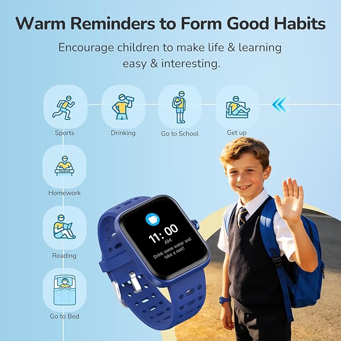 Smart Watch for Kids Gift, Kids Smart Watch with Heart Rate, Sleep Monitor, Fitness Tracker, Kid's Watch with Sports Modes, Puzzle Game& DIY Dials, Birthday, Children's Day Gifts for Kid-Blue(2 Bands)