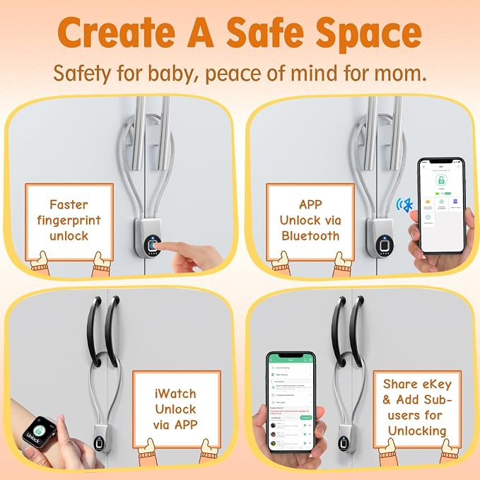Bestkid Fingerprint Cable Lock, Childproof Fingerprint Padlock Bluetooth APP Contral, 15'' Waterproof Keyless Smart Small Lock Anti Theft for Fridge, Gate, Fence, Home, Office, Silver