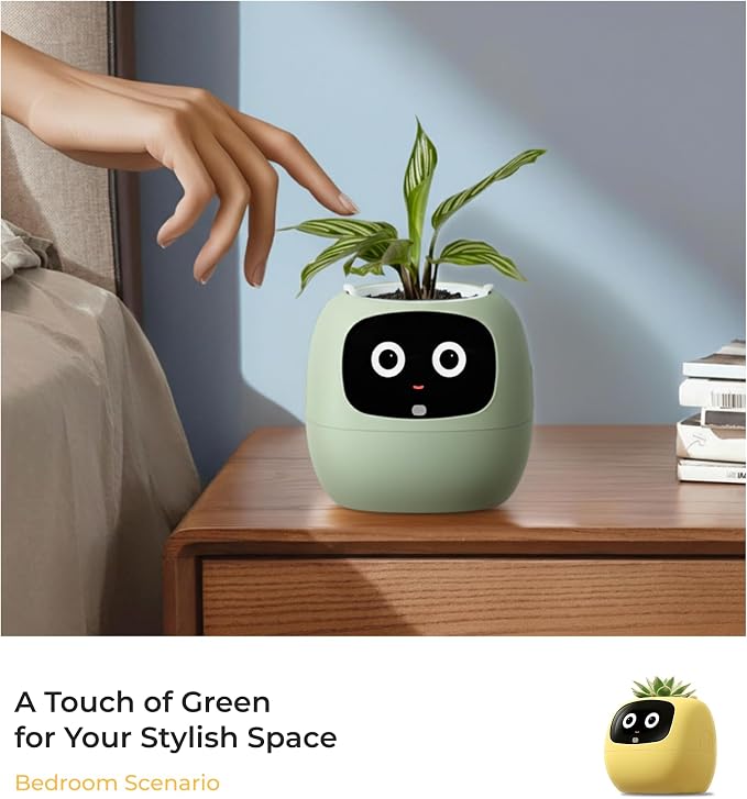 PLANTSIO Ivy AI Smart Planter Intelligent Flower Pot for Home Decoration Plants Companion Neat Desk Setup Gift Pet Planter Robot Guidance on Plant Care with Emojis (Mint)