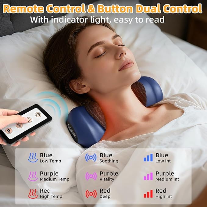 Neck Massager with Heat, Neck Massager Pillow with 3 Modes & Heat, 3-in-1 Wireless Electric Shoulder Massage with 2000mAH, Gift for Women Men Christmas