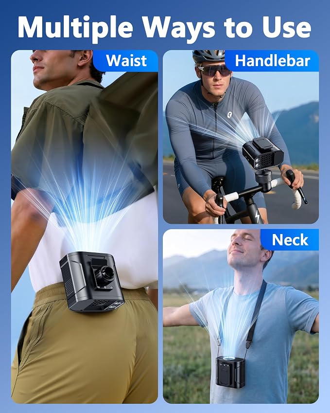 Rechargeable Clip on Fan for Bike Handlebars, 6000mAh Battery Powered Portable Personal Waist Fan Neck Fan for Gym Treadmill, Stroller