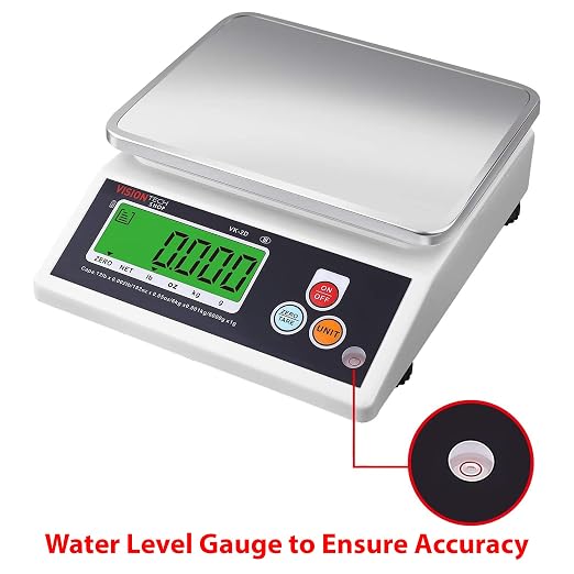 VisionTechShop VK-2D 0.1g Premium Food Kitchen Scale, Lb/Oz/Kg/g Switchable, Stainless Steel Plate Food Scale, Large LCD Display with Backlight, 12lb Max Capacity, 0.001lb Readability