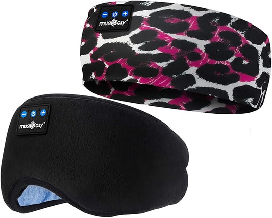 MUSICOZY Sleep Headphones Bluetooth Sports Headband, Wireless Music Sleeping Headphones Sleep Eye Mask Earbuds for Side Sleepers Workout Running Insomnia Travel Yoga Office, Pack of 2