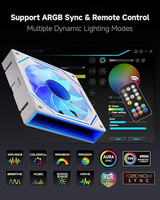 FC 120mm Case Fans White 3Pack, Infinity Mirror PWM PC Fans Reverse with Multiple Lighting Modes, ARGB Sync & Remote Control, Daisy Chain, High Airflow HDB, Compatible with CPU Liquid Coolers