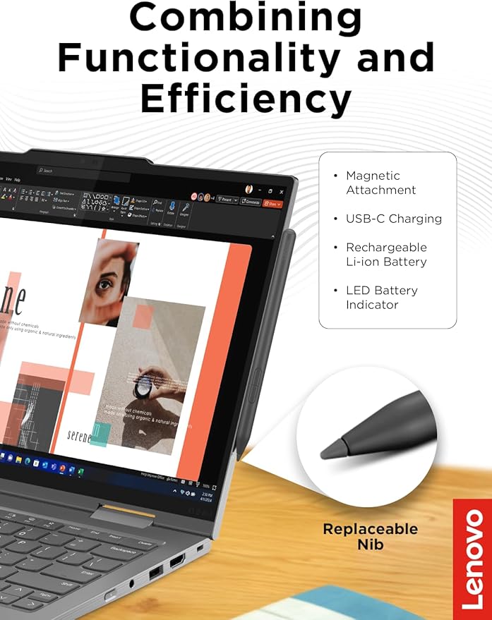 Lenovo Yoga Pen, Rechargeable Stylus for Lenovo Yoga, ThinkPad, ThinkBook, and Chrome, USB-C Charging, Magnetic Attachment, Replaceable Nib, Multi-Protocol Support, Smooth Writing Experience