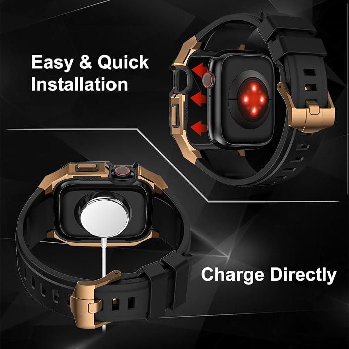 Luxury Metal Case with Band Compatible for Apple Watch 44mm 45mm 46mm 49mm,Men Rugged Protective Bumper Cover with Soft Silicone Strap for iWatch Series 11/10/9/8/7/6/SE3/SE2/SE/5/4 and Ultra 3/2/1 49mm