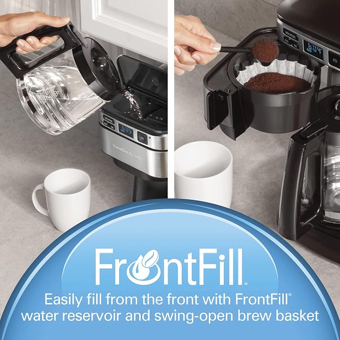 Hamilton Beach Programmable Coffee Maker, 12 Cups, Front Access Easy Fill, Black (46310) & Hamilton Beach Permanent Gold Tone Filter, Fits Most 8 to 12-Cup Coffee Makers (80675R/80675)