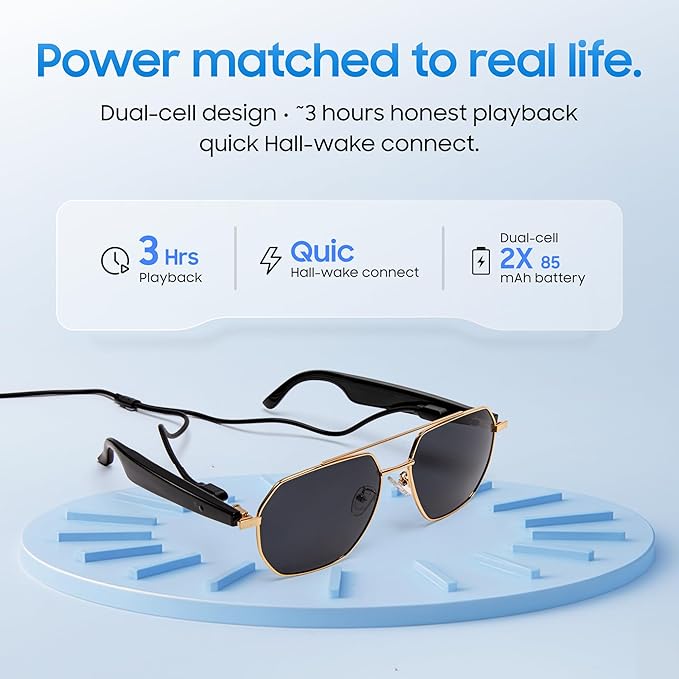 LIMU Gen 5 AI Smart Sunglasses - AI Glasses with Real-Time AI Interpreter, Open-Ear Bluetooth Audio for Calls & Music, Premium 33 g Metal Frame, Travel & Business Ready for Women & Men
