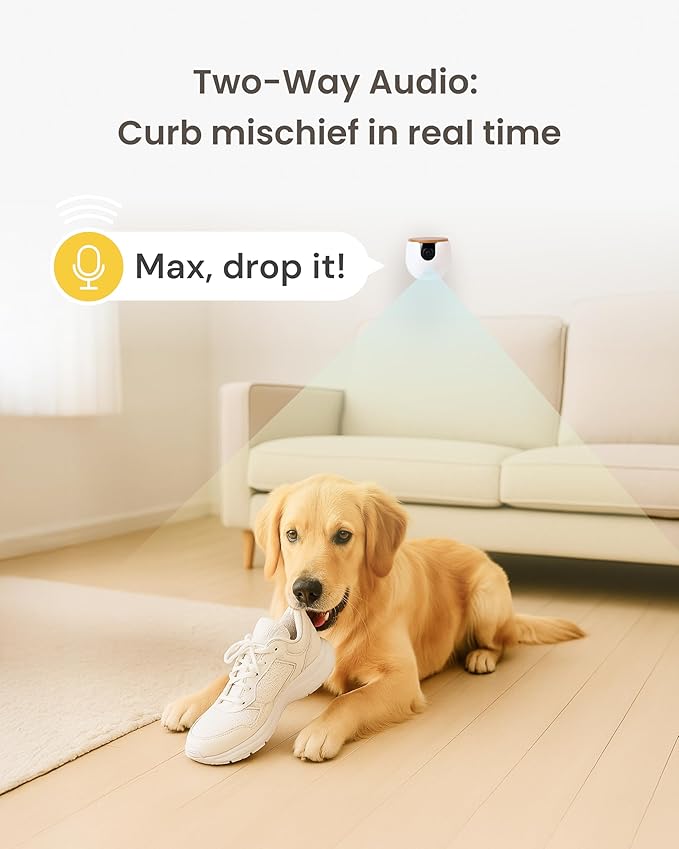 Furbo Mini Pet Camera: Basic See & Talk Features, No AI Alerts, No Subscription Required, Pet Security Cam w/Barking/Meowing Alerts, Rotating View, 2-Way Audio, Smart Home Monitoring