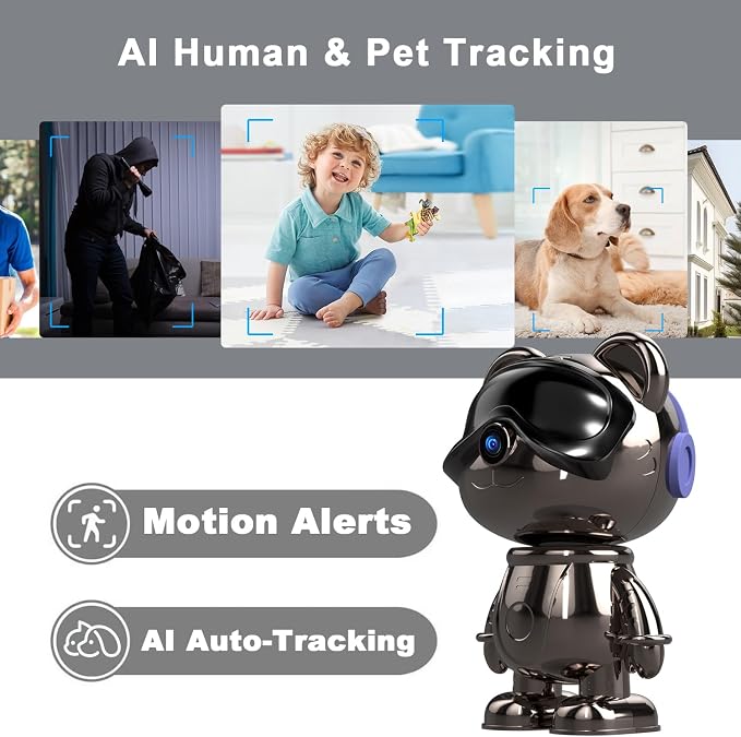 Cute Bear 3K Security Camera – Indoor WiFi Baby Monitor & Pet Camera with AI Motion Tracking & Auto-Follow, 5MP Pan/Tilt, Anti-Glare IR Night Vision, Privacy Mode, Works with Alexa & Google Home（TDB5）