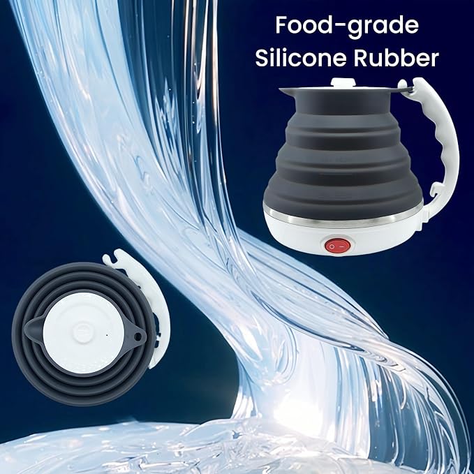 24V Portable Kettle, Collapsible Truck Kettle with Cigarette Lighter Plug, Foldable Hot Water Boiler for Truck, Food Grade Silicone, Fast Boiling, Auto Shut Off and Keep Warm,450ml (24V Black)