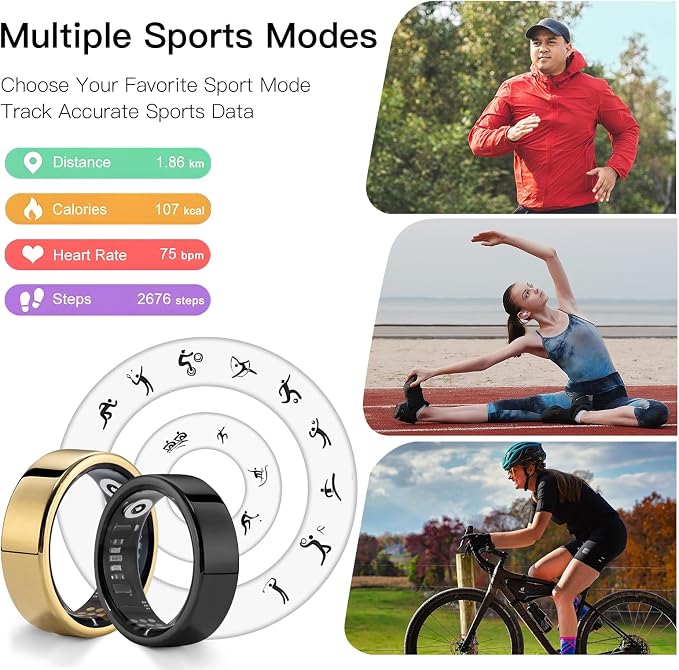 Fitness Tracker Ring, Smart Ring Health Tracker with Heart Rate, Blood Oxygen, Sleep Monitor, Calories, No Subscription Fee, IP68 Waterproof for iPhone & Android (Gold, #12)