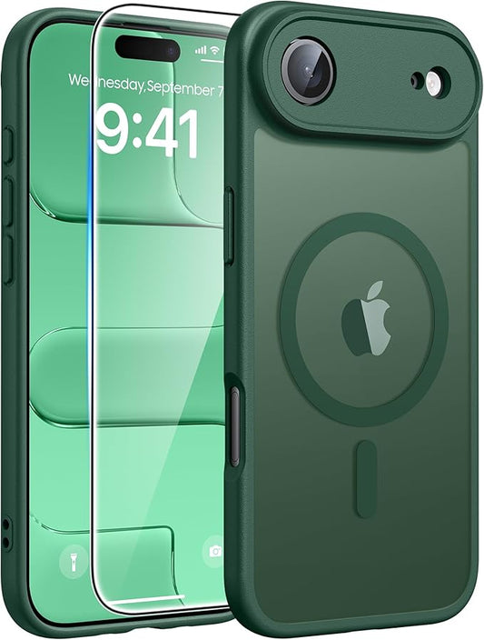 FNTCASE for iPhone Air Case: [Compatible with Magsafe] Translucent Matte Cases with [Full Camera Protection] [Screen Protector] Military Grade Shockproof Protective Phone Cover - Green