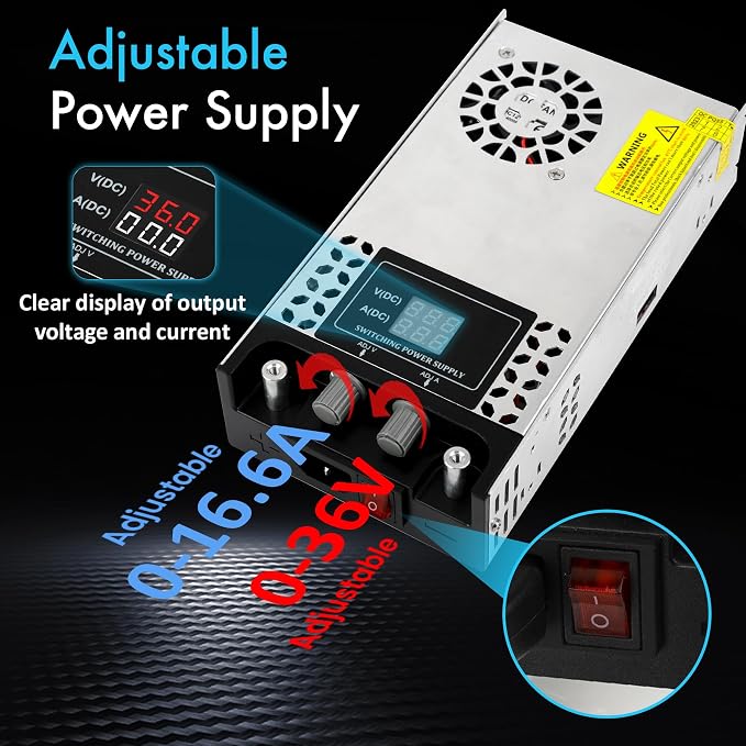 Adjustable 0-36V Power Supply 16.6A 600W, 110V AC to DC 0-36V Buck Converter 0-16.6A 600W Power Supply with LCD Display Adjustable Voltage Current 110V/220V AC to 36V DC Converter