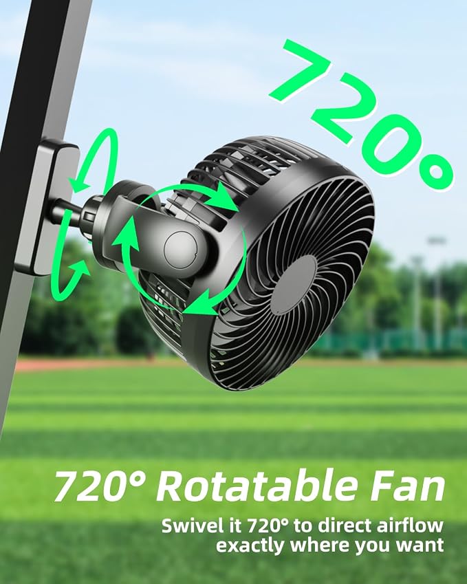 Magnetic Golf Cart Fan Rechargeable,10000mAH Battery Operated Portable Fan with 3 Speeds,30H Working Time,LED Lantern,360° Rotatable Head, Fits EZGO/Club Car/Yamaha Golf Cart