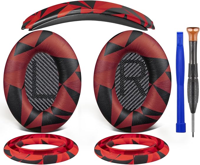 SOULWIT Replacement Kit for Bose QuietComfort QC35/QC35 ii Over-Ear Headphones, Ear Pads Cushions + Headband + Silicone Earpads Cover Protector - Red Storm