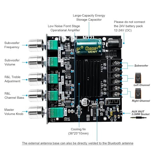 ZK-MT21 2.1 Channel Bluetooth Audio Power Amplifier Board 50W×2+100W with Treble and Bass Control for DIY Bluetooth Speaker Home Theater