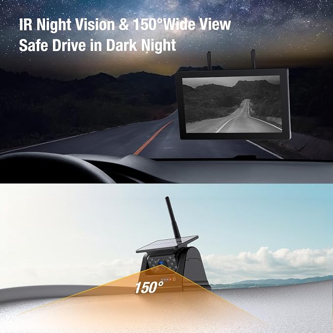 Magnetic Solar Wireless Backup Camera, 9" IPS Touchscreen Monitor HD1080P DVR Rear View Camera IP69 IR Night Vision No Wiring True 15000mAh Rechargeable Camera for RV, Trailer, Camper, Car,Truck