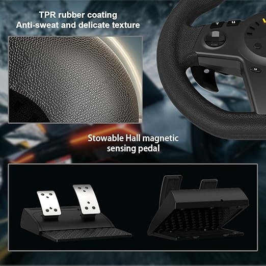 HQFYH PC Racing Wheel, Universal Usb Steering Wheel Car Driving Sim 270 Degree Racing Wheel with Pedals for PS3, PS4, Xbox One, Xbox Series X|S, Switch